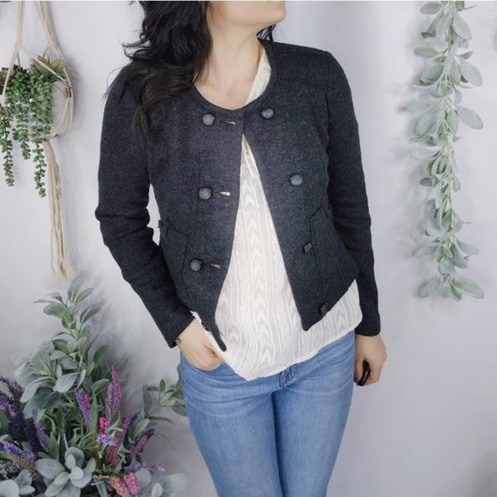 Cabi My Fair Jacket Size S Double Breasted Long Sleeve Pocket Cardigan Gray Wool